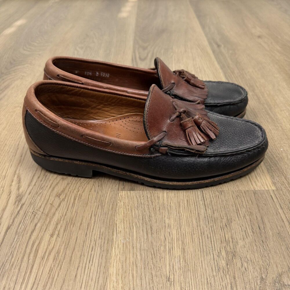 Allen Edmonds Nashua Shoes Mens Size 10.5 D Brown Black Leather Tassel Loafers - Picture 1 of 10